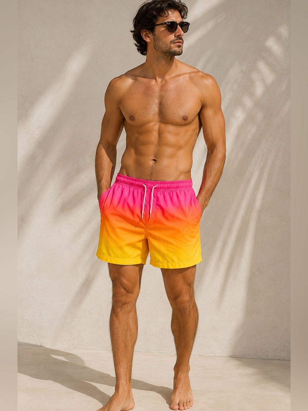Primark Men’s Ombré Swim Trunks Pink Orange Yellow Size Small